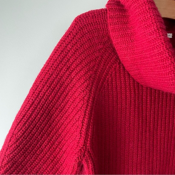 GAP Wool Alpaca Chunky Oversized Roll Cowl Turtle Neck Knit Pullover Sweater Red - Picture 6 of 8